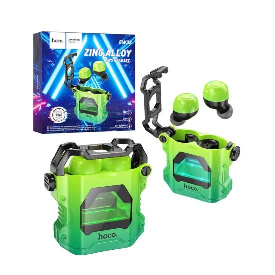 Auscultadores True Sem Fio Hoco EW33 Bluetooth V5.3 Verde Fluorescente